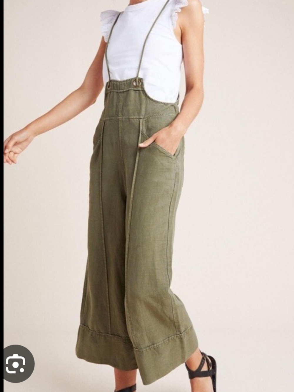 Anthropologie Olive Bib High-Waist Wide Leg Utility  Overalls - Picture 2 of 4